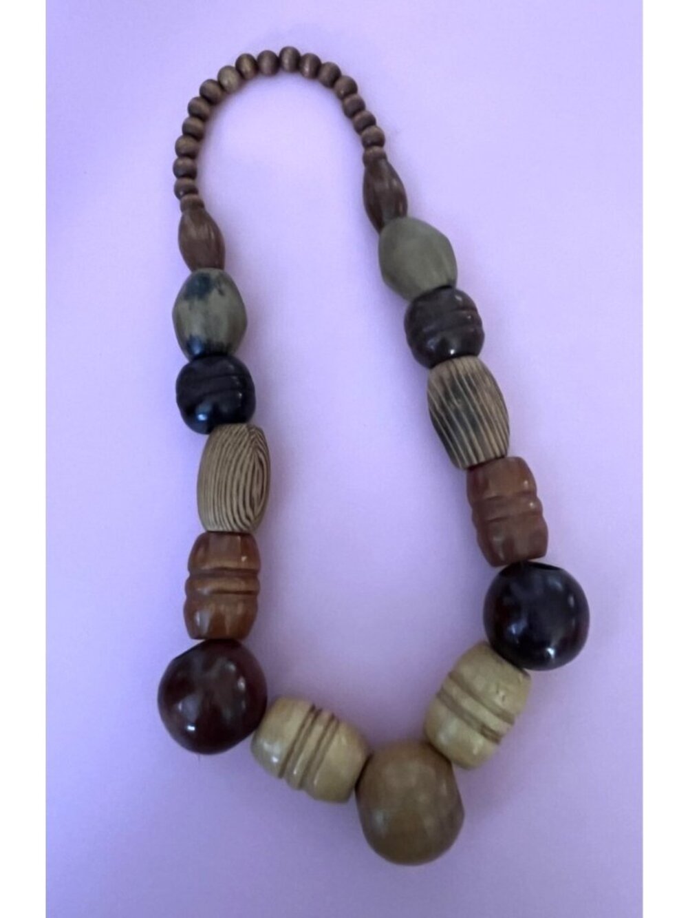 Chunky Wooden Beaded Necklace With Varied Shapes & Natural Tones For Women - Picture 5 of 5